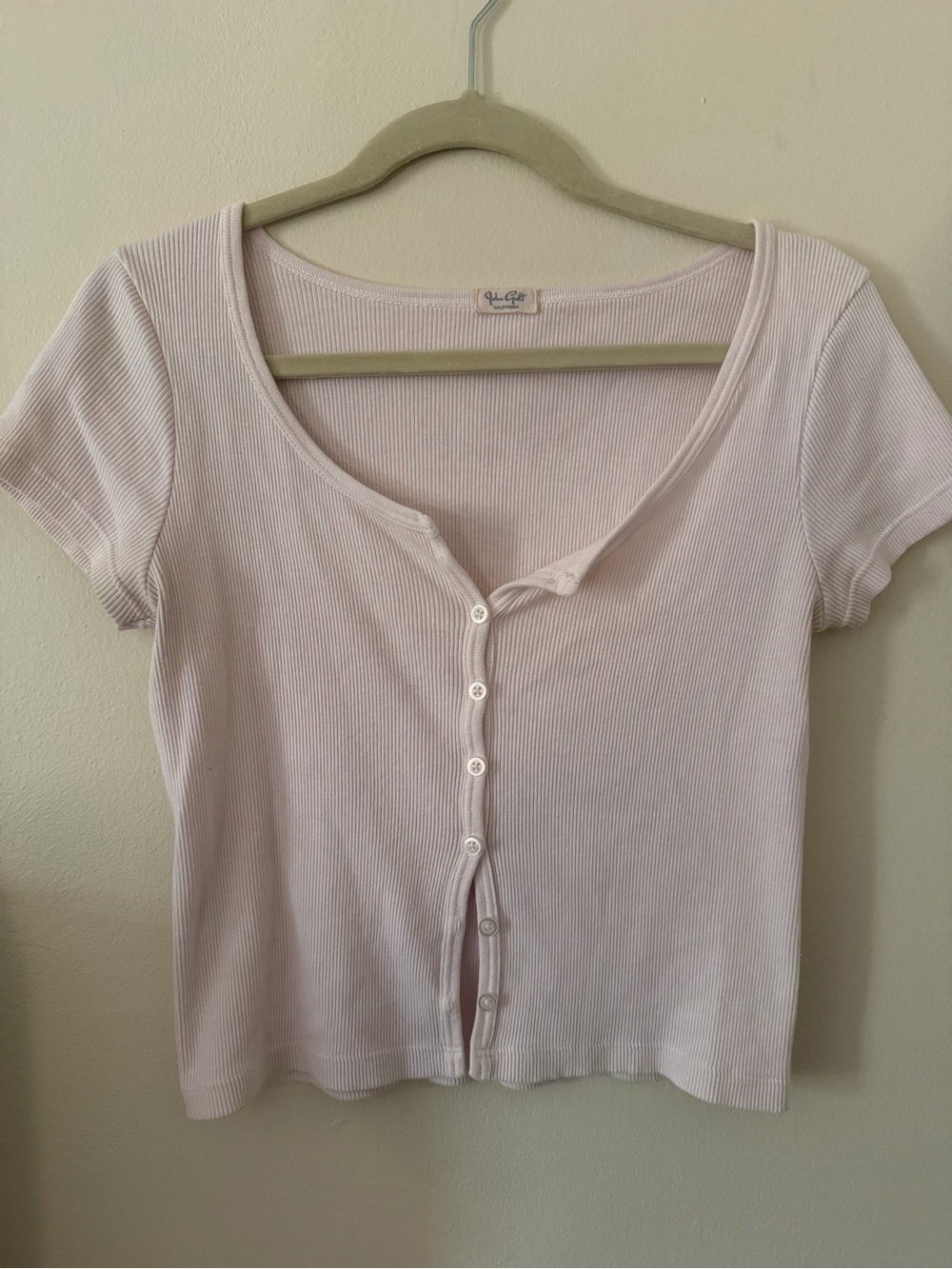 Brandy Melville - John Galt Ribbed Button-Front Scoop Neck Sweater - Light Pink